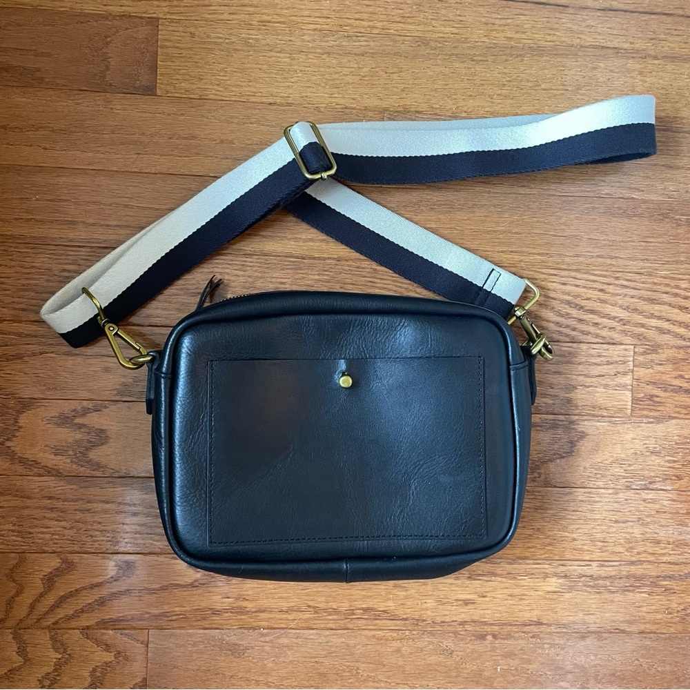 Madewell black leather camera bag